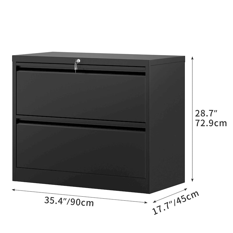 Armoire de classement latérale large en acier avec verrouillage, noire et blanche, pour bureau