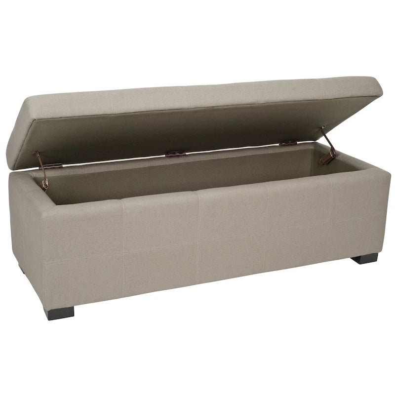 Grand banc de rangement en similicuir touffeté marron avec compartiment caché