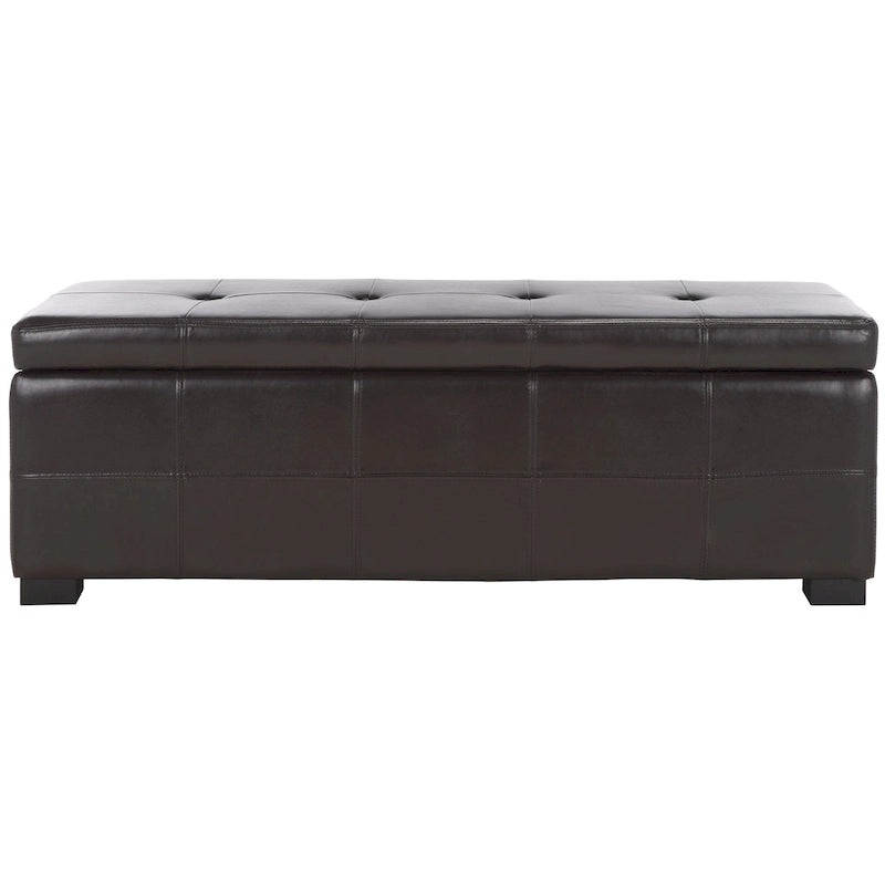 Grand banc de rangement en similicuir touffeté marron avec compartiment caché