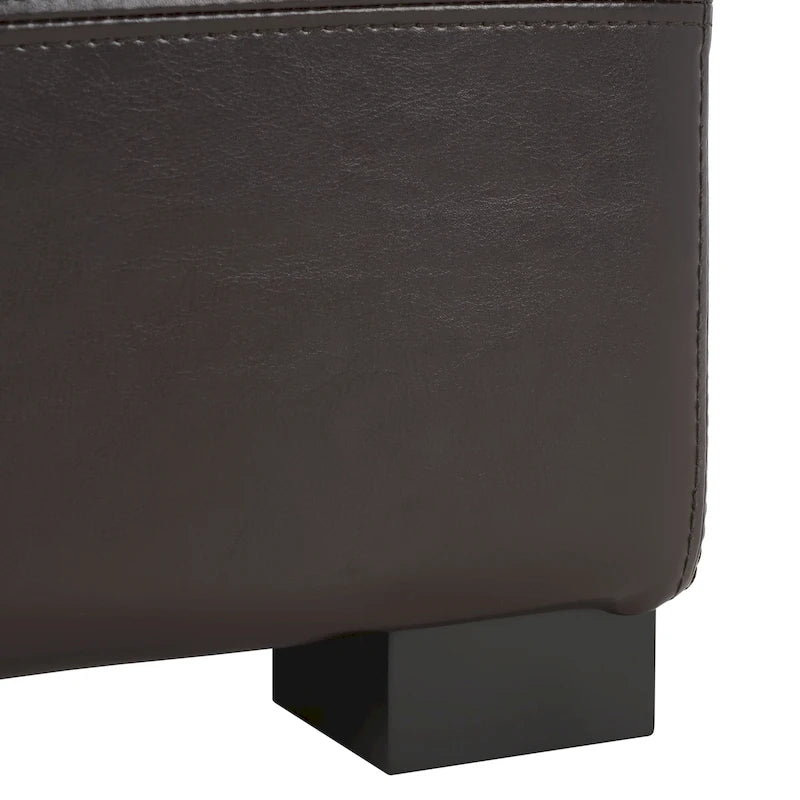 Grand banc de rangement en similicuir touffeté marron avec compartiment caché