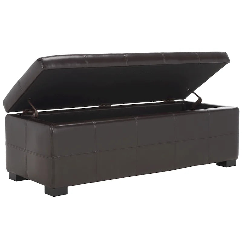 Grand banc de rangement en similicuir touffeté marron avec compartiment caché