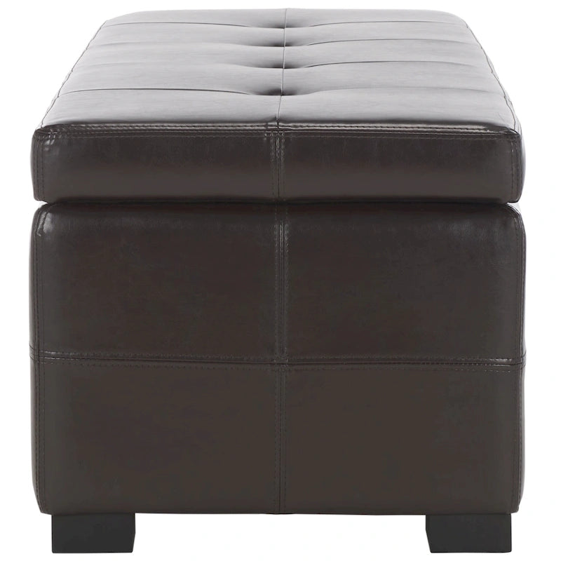 Grand banc de rangement en similicuir touffeté marron avec compartiment caché