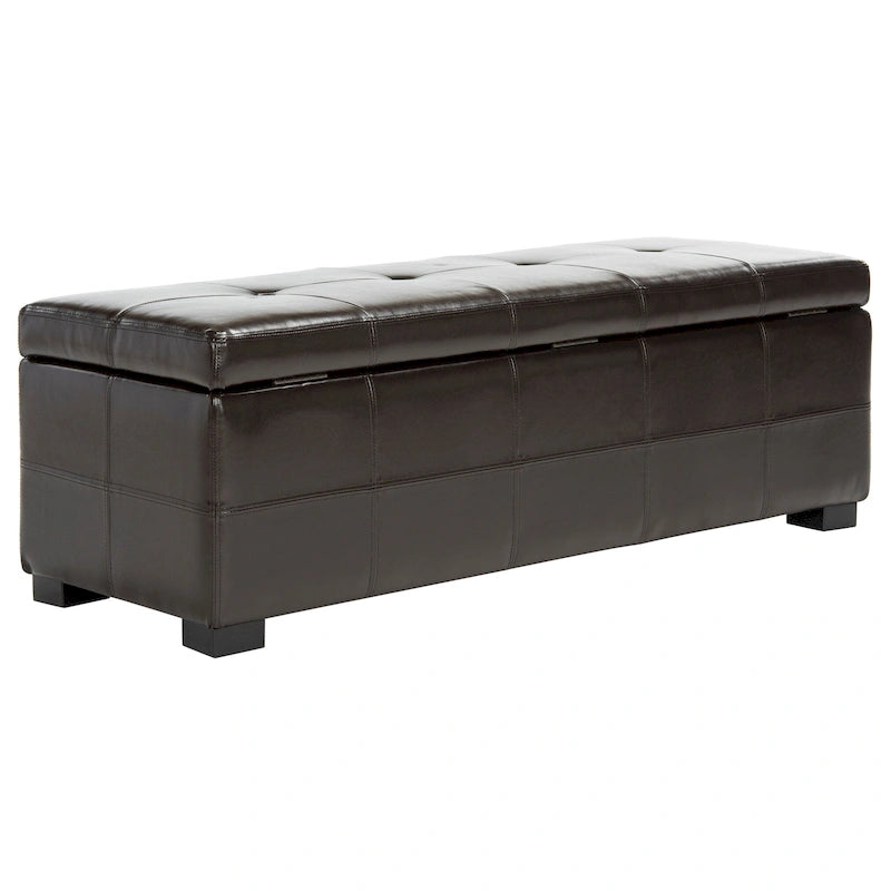 Grand banc de rangement en similicuir touffeté marron avec compartiment caché