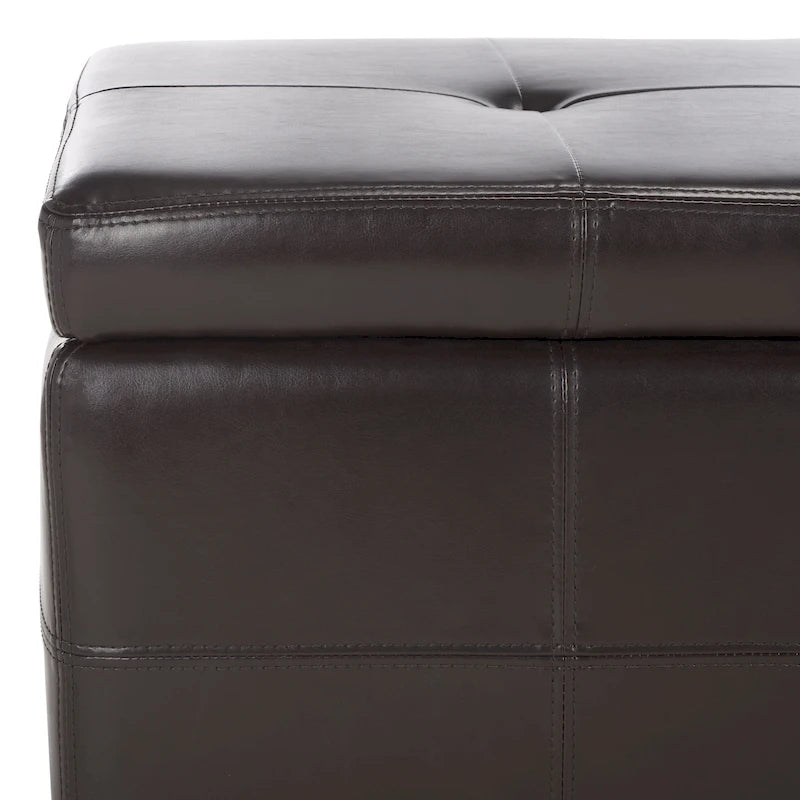 Grand banc de rangement en similicuir touffeté marron avec compartiment caché