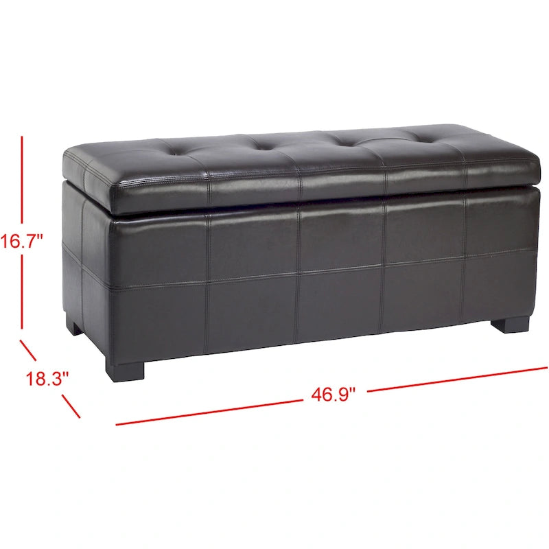 Grand banc de rangement en similicuir touffeté marron avec compartiment caché