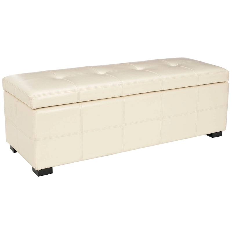 Grand banc de rangement en similicuir touffeté marron avec compartiment caché