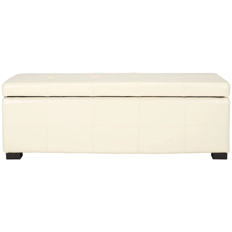 Grand banc de rangement en similicuir touffeté marron avec compartiment caché