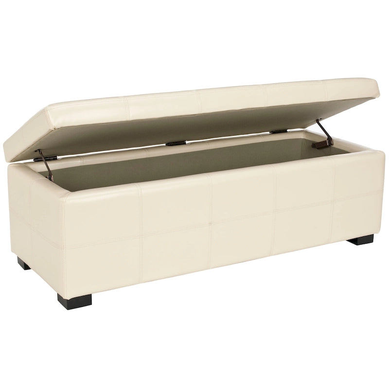 Grand banc de rangement en similicuir touffeté marron avec compartiment caché