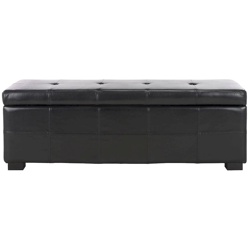 Grand banc de rangement en similicuir touffeté marron avec compartiment caché