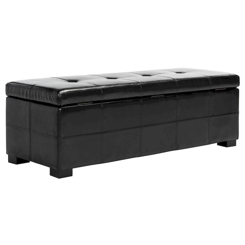 Grand banc de rangement en similicuir touffeté marron avec compartiment caché