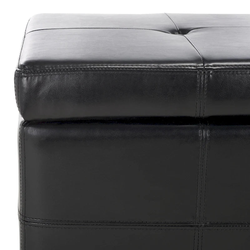 Grand banc de rangement en similicuir touffeté marron avec compartiment caché