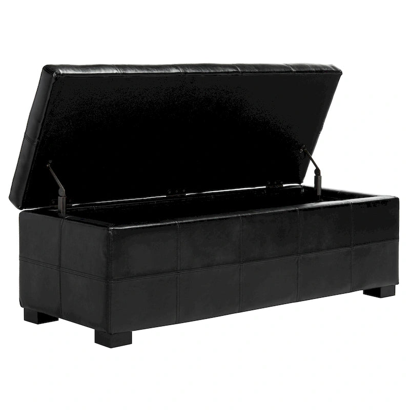 Grand banc de rangement en similicuir touffeté marron avec compartiment caché