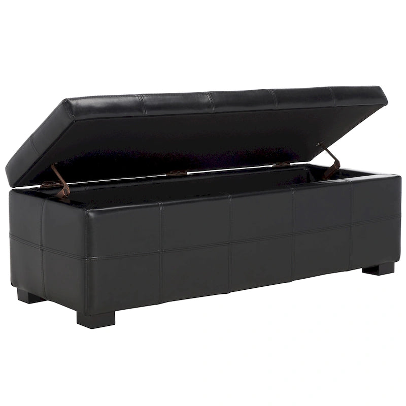 Grand banc de rangement en similicuir touffeté marron avec compartiment caché