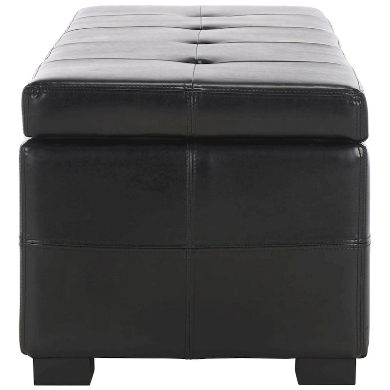 Grand banc de rangement en similicuir touffeté marron avec compartiment caché