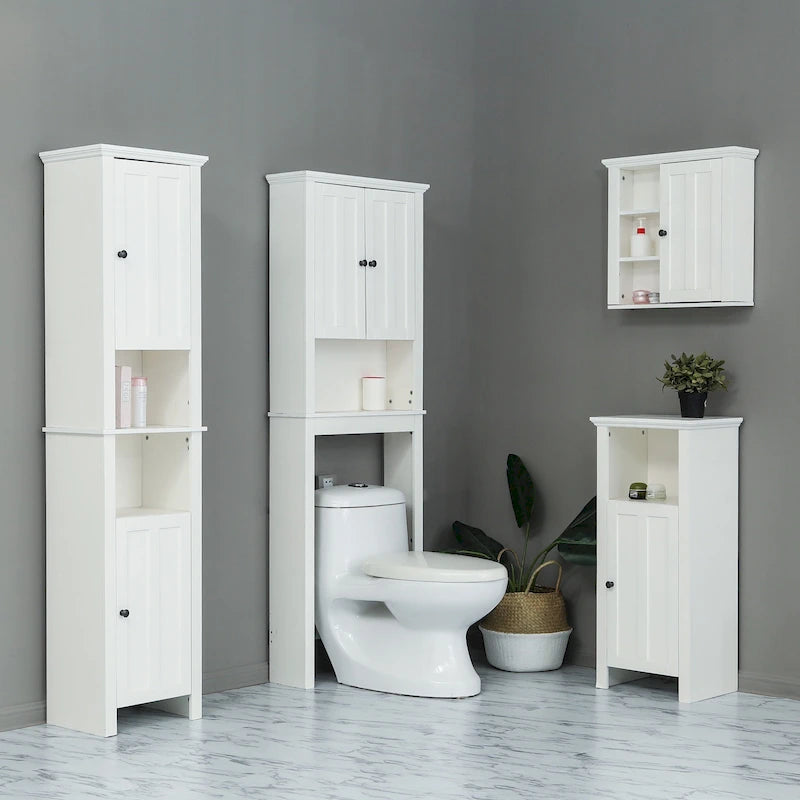 Meuble de rangement haut blanc en lin avec portes et étagères ouvertes