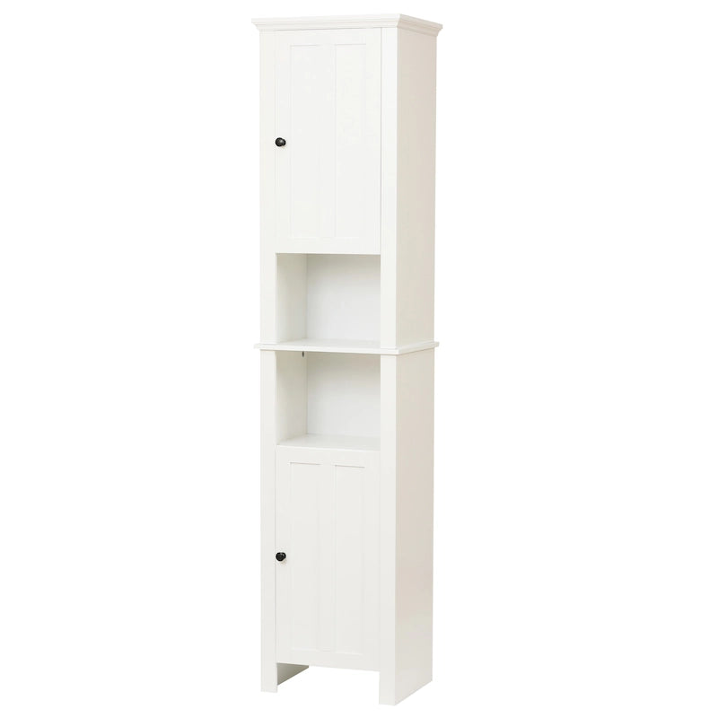 Meuble de rangement haut blanc en lin avec portes et étagères ouvertes