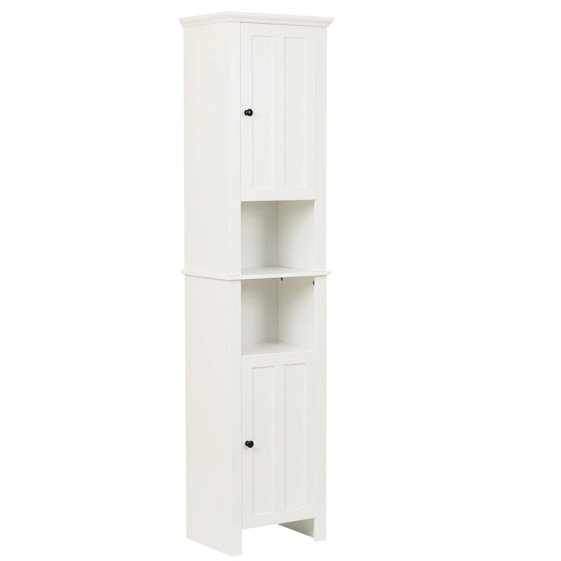 Meuble de rangement haut blanc en lin avec portes et étagères ouvertes