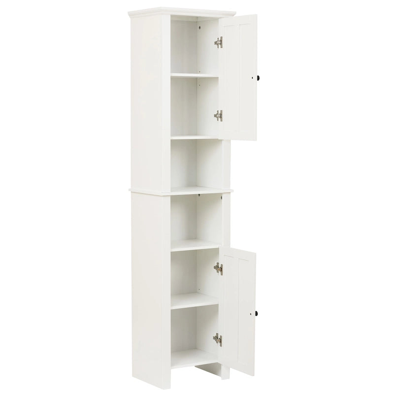 Meuble de rangement haut blanc en lin avec portes et étagères ouvertes