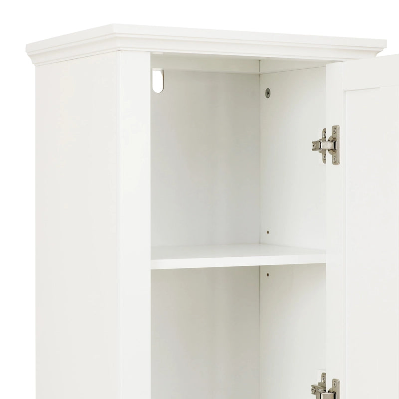 Meuble de rangement haut blanc en lin avec portes et étagères ouvertes