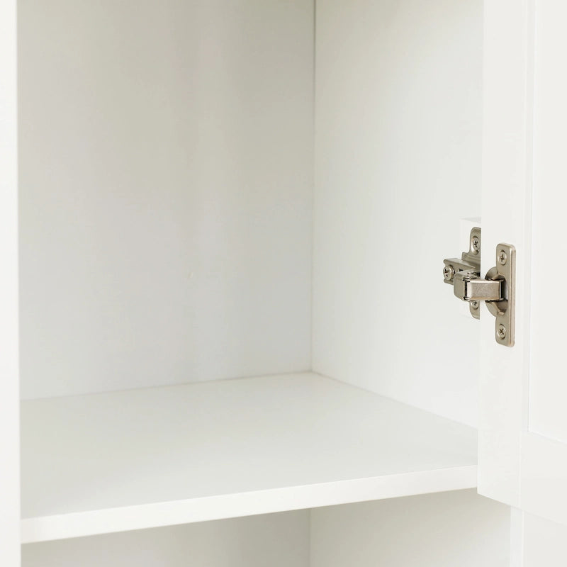 Meuble de rangement haut blanc en lin avec portes et étagères ouvertes