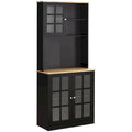 Armoire de cuisine autoportante de 72 pouces avec portes vitrées, noir ou blanc
