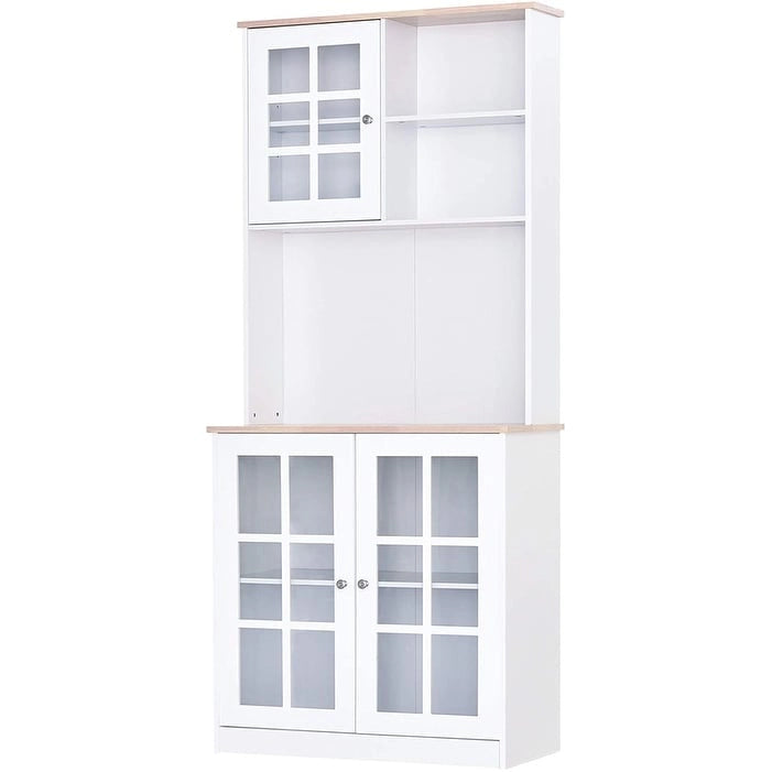 Armoire de cuisine autoportante de 72 pouces avec portes vitrées, noir ou blanc