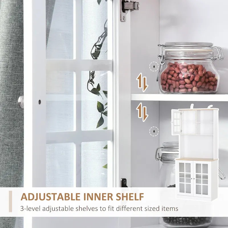 Armoire de cuisine autoportante de 72 pouces avec portes vitrées, noir ou blanc