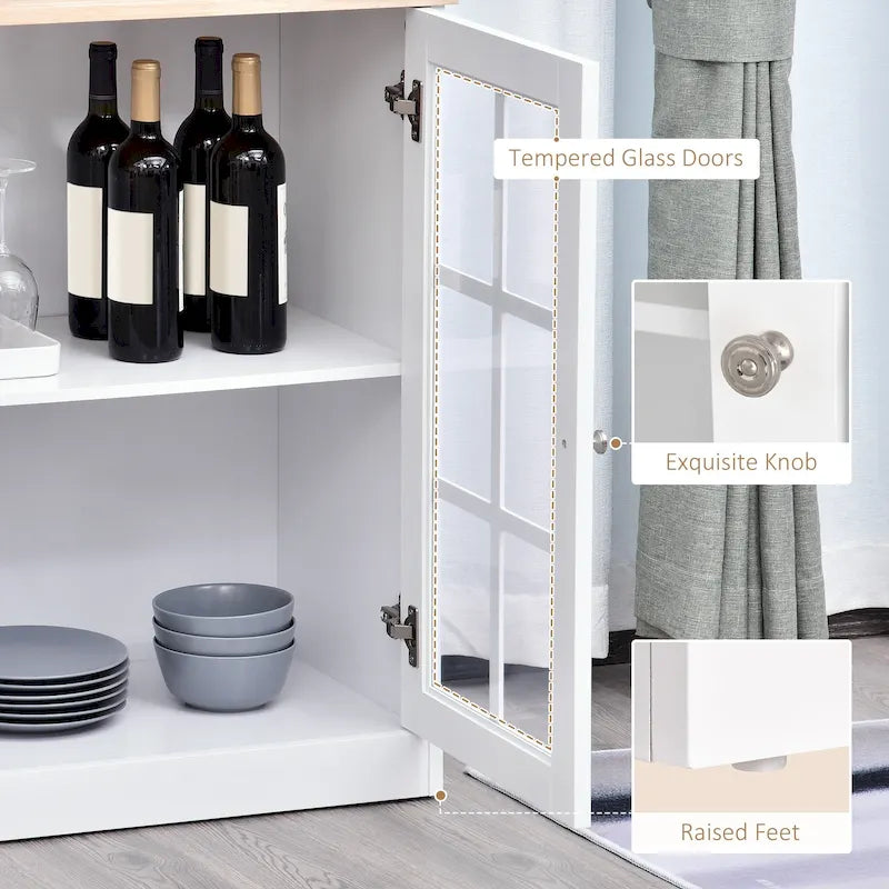 Armoire de cuisine autoportante de 72 pouces avec portes vitrées, noir ou blanc