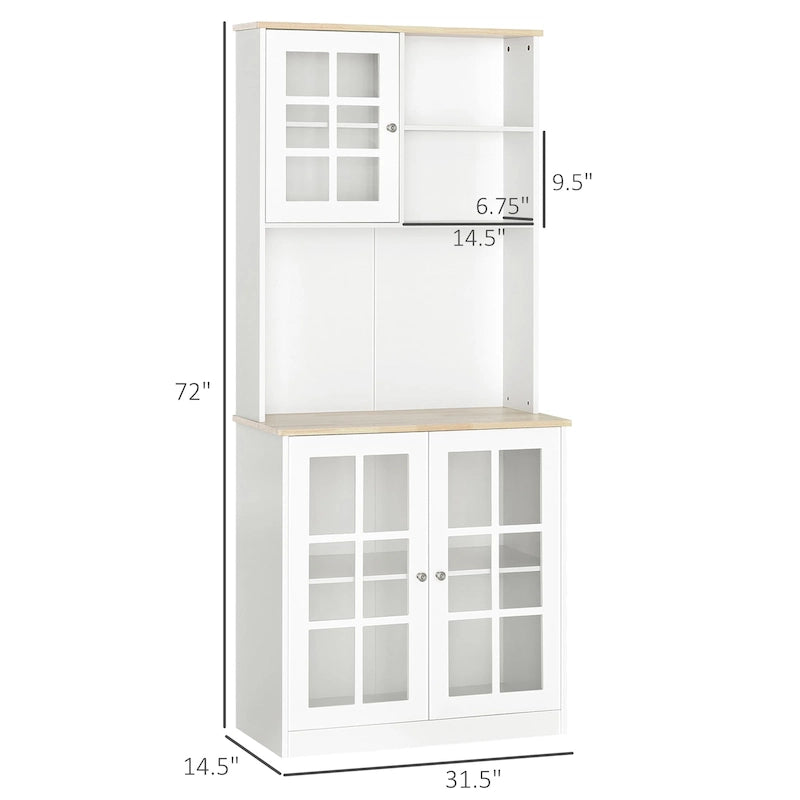 Armoire de cuisine autoportante de 72 pouces avec portes vitrées, noir ou blanc