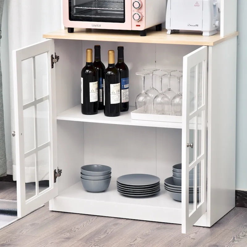 Armoire de cuisine autoportante de 72 pouces avec portes vitrées, noir ou blanc
