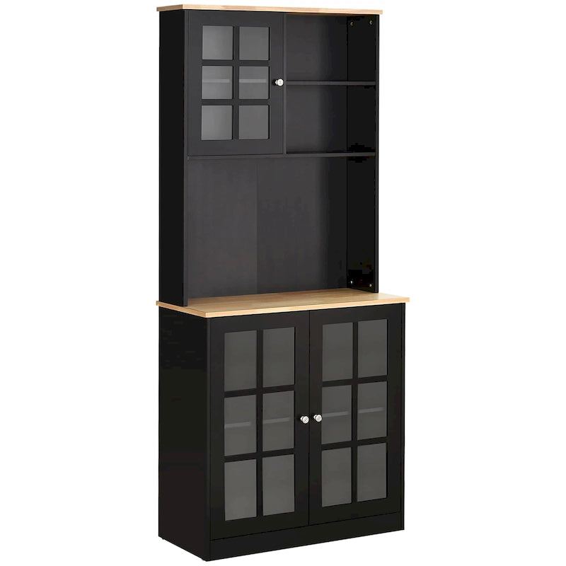 Armoire de cuisine autoportante de 72 pouces avec portes vitrées, noir ou blanc