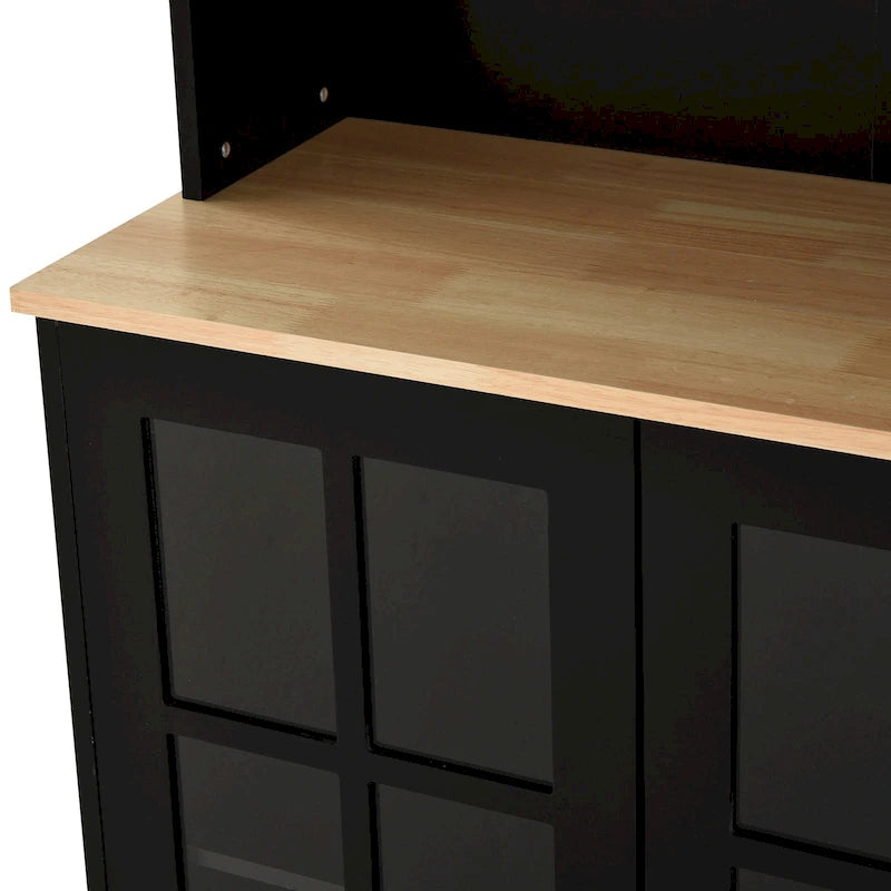 Armoire de cuisine autoportante de 72 pouces avec portes vitrées, noir ou blanc