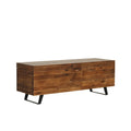 Banc de rangement en bois d'acacia de 46 pouces avec couvercle à charnière marron et blanc