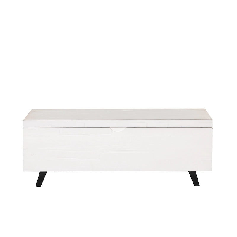 Banc de rangement en bois d'acacia de 46 pouces avec couvercle à charnière marron et blanc