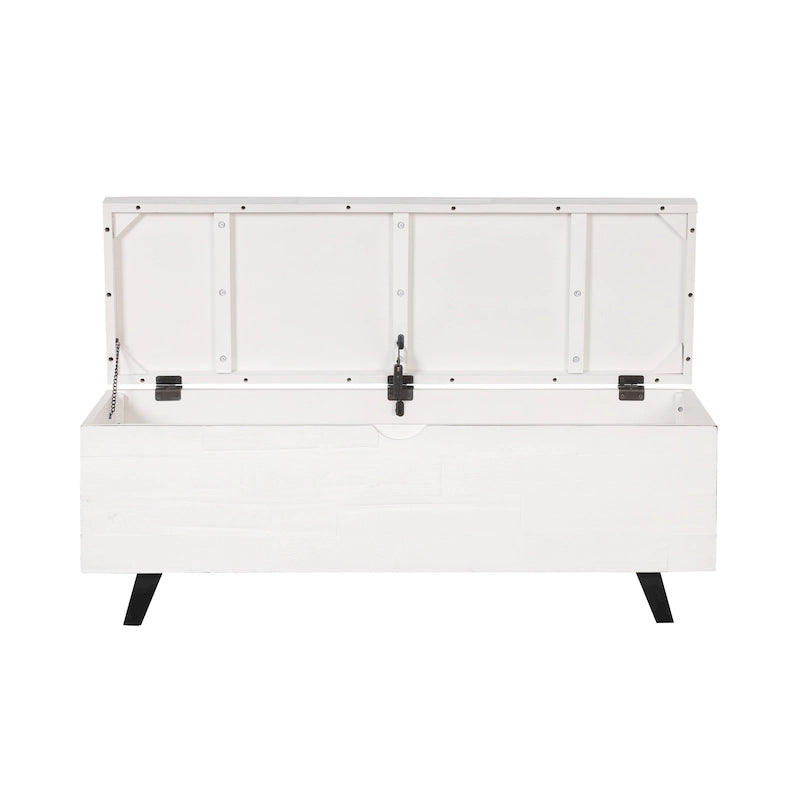 Banc de rangement en bois d'acacia de 46 pouces avec couvercle à charnière marron et blanc