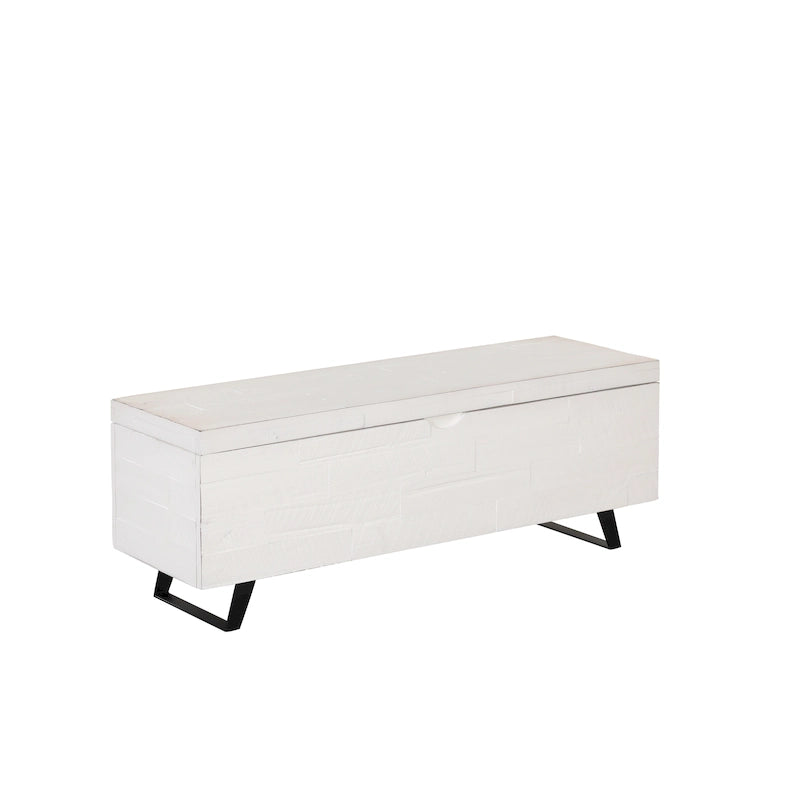 Banc de rangement en bois d'acacia de 46 pouces avec couvercle à charnière marron et blanc