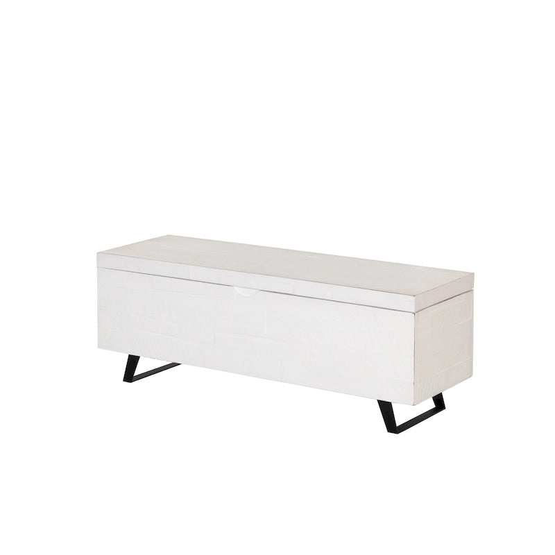 Banc de rangement en bois d'acacia de 46 pouces avec couvercle à charnière marron et blanc