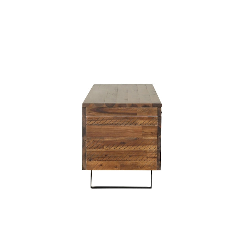 Banc de rangement en bois d'acacia de 46 pouces avec couvercle à charnière marron et blanc
