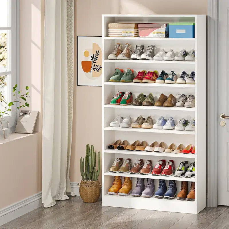 Meuble de rangement pour chaussures à étagères ouvertes, blanc, à plusieurs niveaux, pour entrée