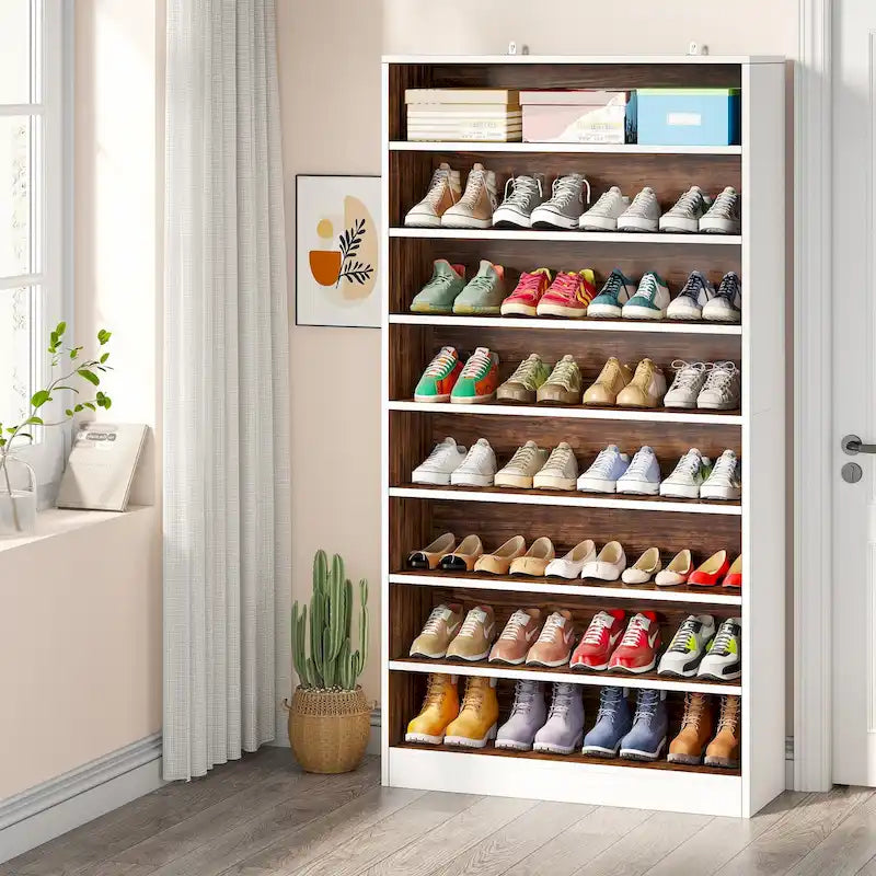 Meuble de rangement pour chaussures à étagères ouvertes, blanc, à plusieurs niveaux, pour entrée