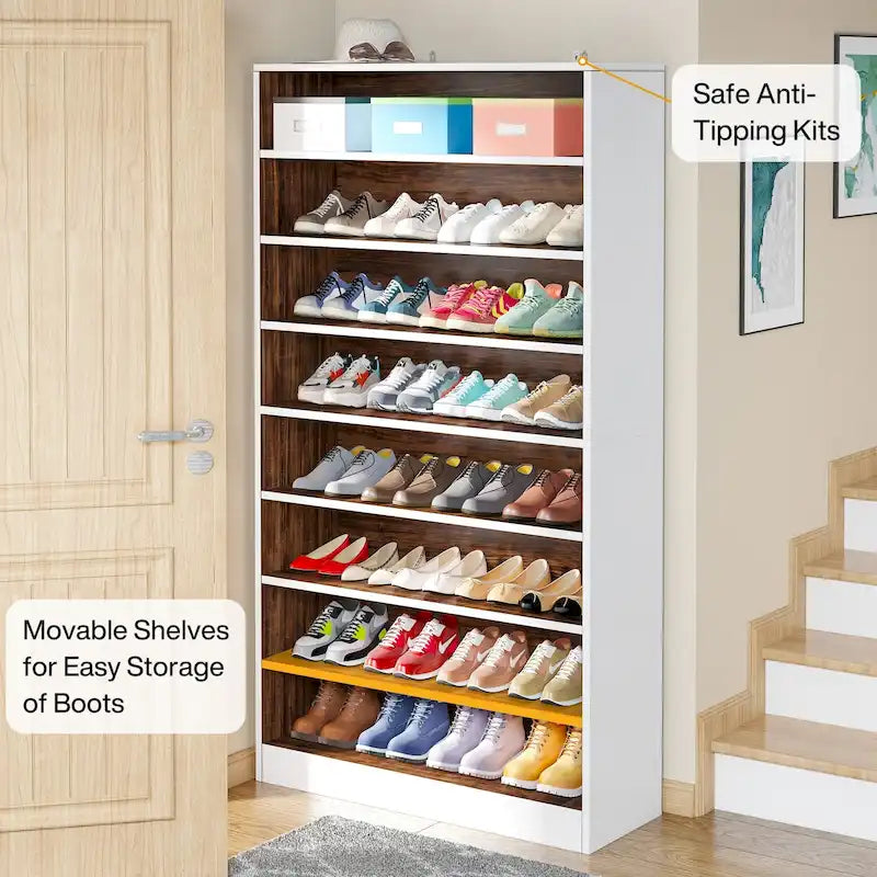 Meuble de rangement pour chaussures à étagères ouvertes, blanc, à plusieurs niveaux, pour entrée