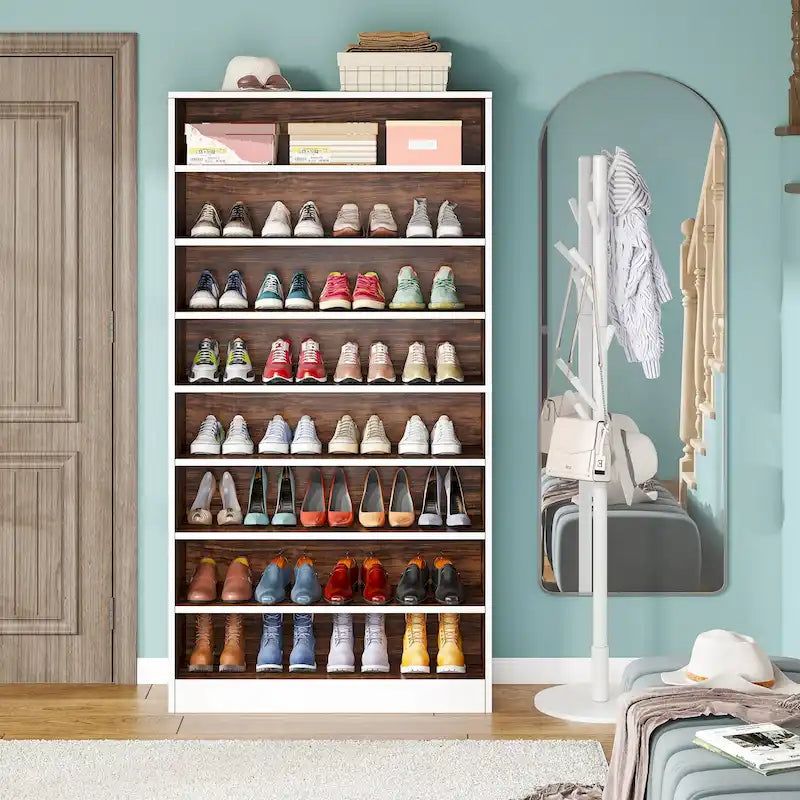 Meuble de rangement pour chaussures à étagères ouvertes, blanc, à plusieurs niveaux, pour entrée