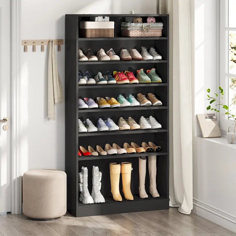 Meuble de rangement pour chaussures à étagères ouvertes, blanc, à plusieurs niveaux, pour entrée