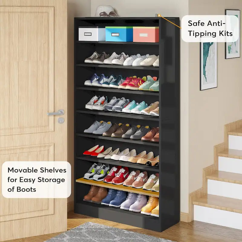 Meuble de rangement pour chaussures à étagères ouvertes, blanc, à plusieurs niveaux, pour entrée