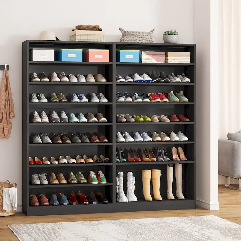 Meuble de rangement pour chaussures à étagères ouvertes, blanc, à plusieurs niveaux, pour entrée