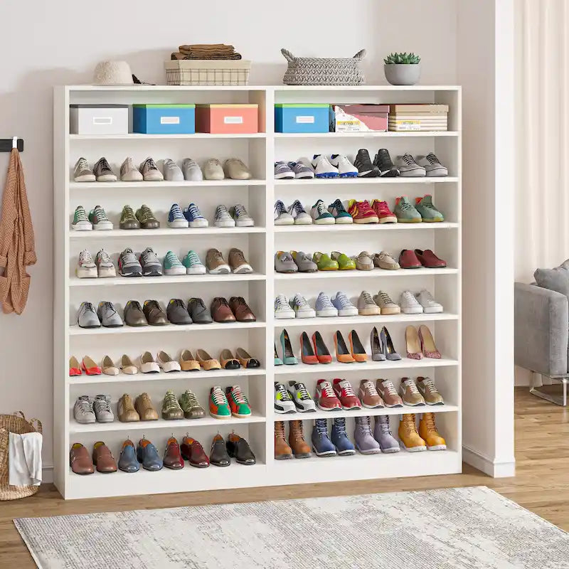 Meuble de rangement pour chaussures à étagères ouvertes, blanc, à plusieurs niveaux, pour entrée