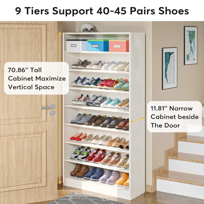 Meuble de rangement pour chaussures à étagères ouvertes, blanc, à plusieurs niveaux, pour entrée