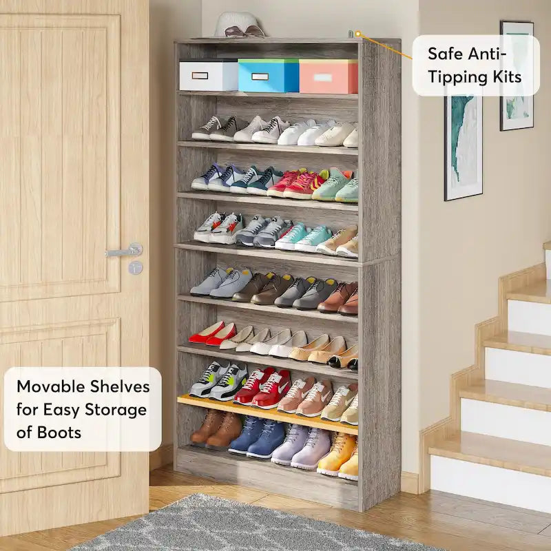 Meuble de rangement pour chaussures à étagères ouvertes, blanc, à plusieurs niveaux, pour entrée
