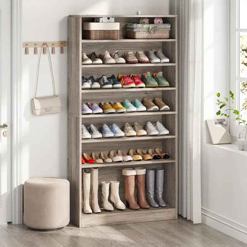 Meuble de rangement pour chaussures à étagères ouvertes, blanc, à plusieurs niveaux, pour entrée