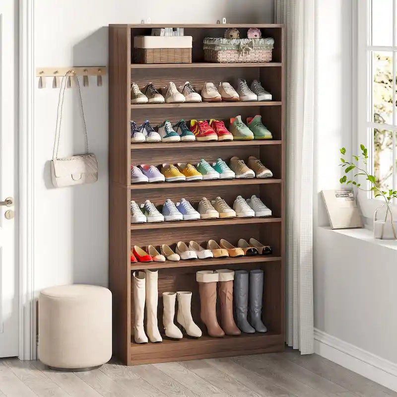 Meuble de rangement pour chaussures à étagères ouvertes, blanc, à plusieurs niveaux, pour entrée